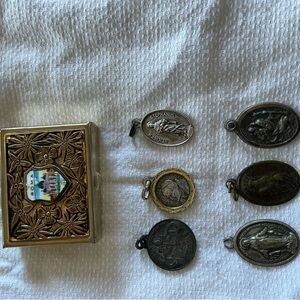 Vintage Religious Medals and Decorative Box Set
